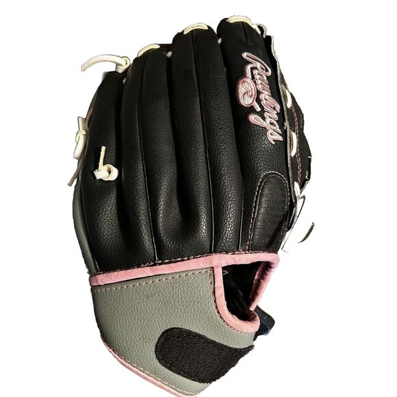 RAWLINGS WFP115 Girls Fast Pitch Leather Softball Glove 11.5" Black Pink RHT‎ - Picture 2 of 4